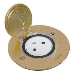 Legrand - Prise de sol simple 2P+T Standard 16A 250V avec platine ronde - Doré brossé - Réf : 089711-p