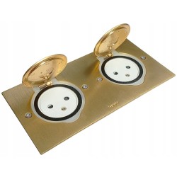 Legrand - Prise de sol double 2P+T Standard 16A 250V avec platine rectangulaire - Doré brossé - Réf : 089712-p