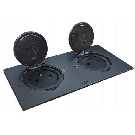 Legrand - Prise de sol double 2P+T Standard 16A 250V avec platine rectangulaire - Brun brossé - Réf : 089752-p