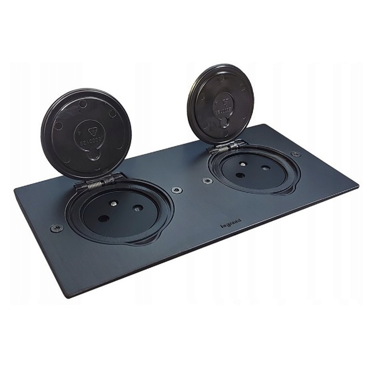 Legrand - Prise de sol double 2P+T Standard 16A 250V avec platine rectangulaire - Brun brossé - Réf : 089752-p
