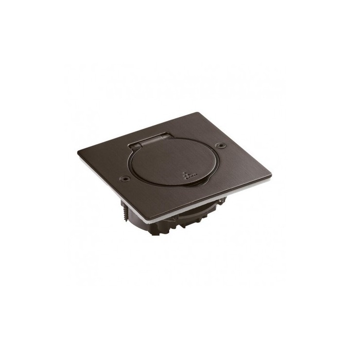 Legrand - Prise de sol simple 2P+T Standard 16A 250V avec platine carrée - Brun brossé - Réf : 089750-p