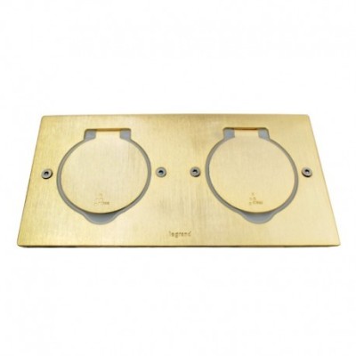 Legrand - Prise de sol double 2P+T Standard 16A 250V avec platine rectangulaire - Doré brossé - Réf : 089712-p