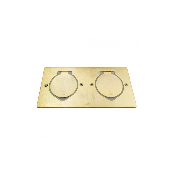 Legrand - Prise de sol double 2P+T Standard 16A 250V avec platine rectangulaire - Doré brossé - Réf : 089712-p