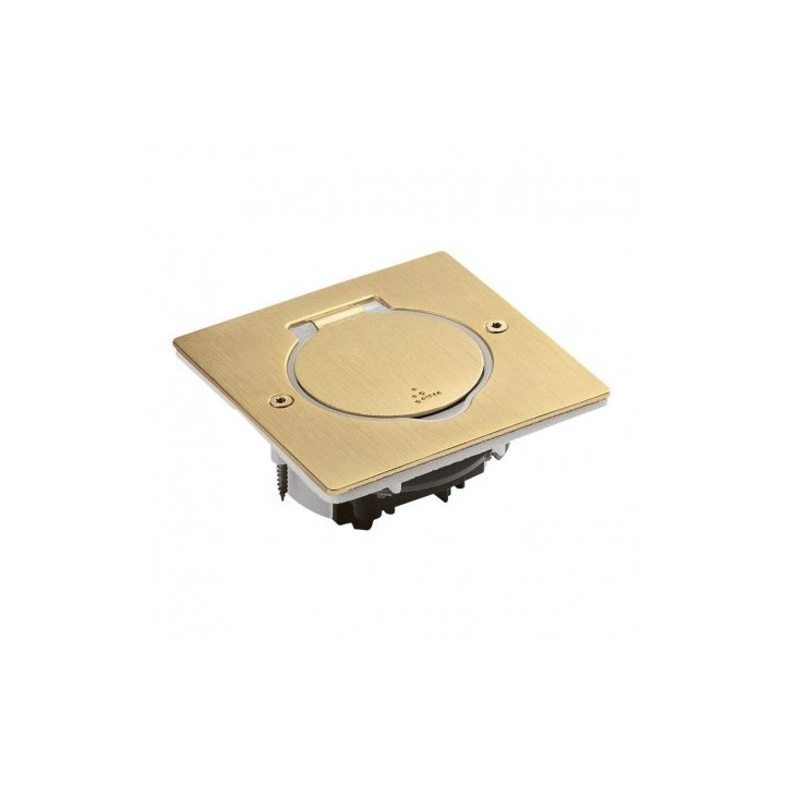 Legrand - Prise de sol simple 2P+T Standard 16A 250V avec platine carrée - Doré brossé - Réf : 089710-p