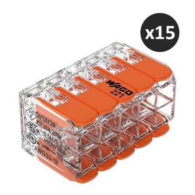 Wago - 15 Bornes de raccordement avec levier - Pour tous types de conducteurs - max. 4 mm² - 10 conducteurs - Réf : 221-420(15)