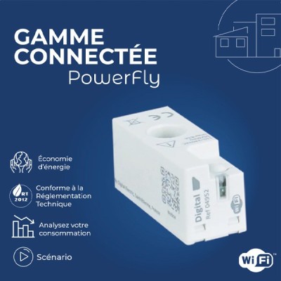 Digital Electric - Compteur d’énergie connecté Powerfly - WiFi 2,4 GHz - Courant max ≥ 60 A - Réf : 04952