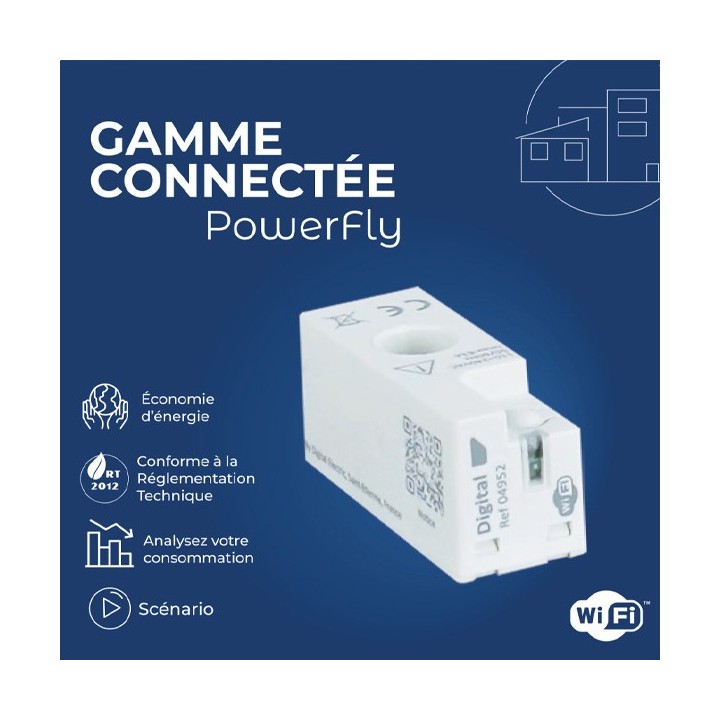 Digital Electric - Compteur d’énergie connecté Powerfly - WiFi 2,4 GHz - Courant max ≥ 60 A - Réf : 04952