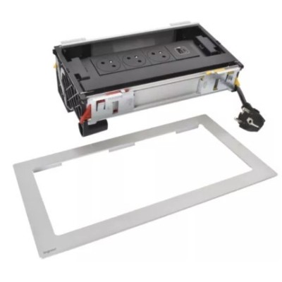 Legrand Incara - Flip-up équipé de 1 prise 2P+T et 1 chargeur USB Type-A+ C 15W avec cordon - 8 modules métal - Réf : 654850