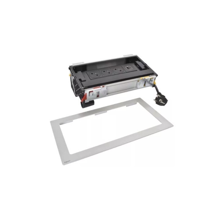 Legrand Incara - Flip-up équipé de 1 prise 2P+T et 1 chargeur USB Type-A+ C 15W avec cordon - 8 modules métal - Réf : 654850