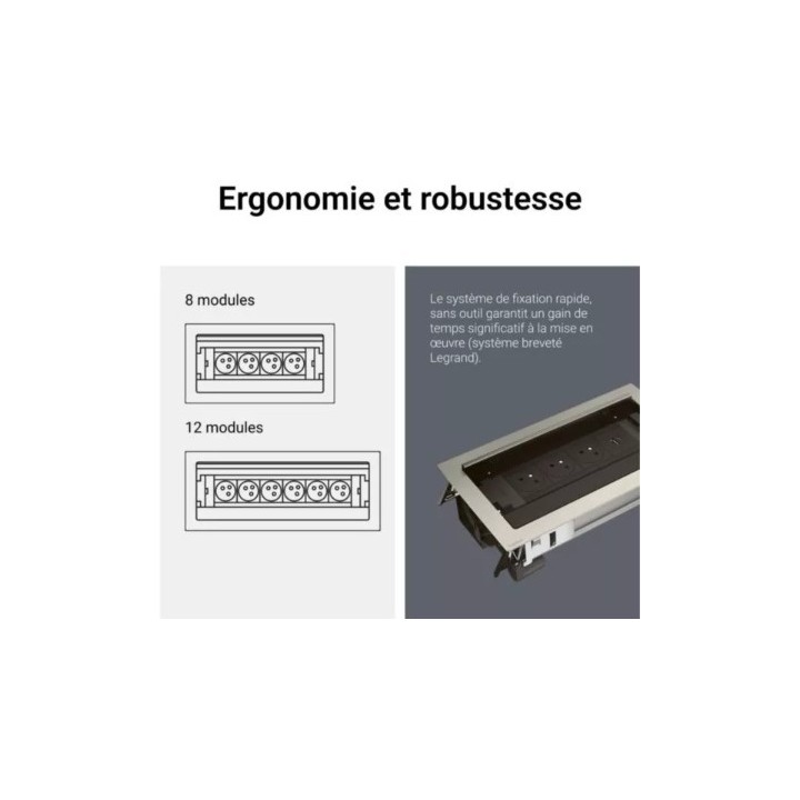 Legrand Incara - Flip-up équipé de 1 prise 2P+T et 1 chargeur USB Type-A+ C 15W avec cordon - 8 modules métal - Réf : 654850