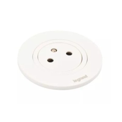 Legrand Incara - Disq 60 équipée d'1 prise 2P+T Surface avec cordon de 2m équipé d'une fiche 2P+T - blanc Ø60mm - Réf : 654720
