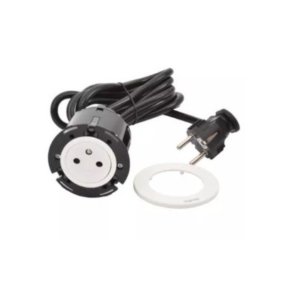 Legrand Incara - Disq 60 équipée d'1 prise 2P+T Surface avec cordon de 2m équipé d'une fiche 2P+T - blanc Ø60mm - Réf : 654720