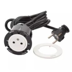 Legrand Incara - Disq 60 équipée d'1 prise 2P+T Surface avec cordon de 2m équipé d'une fiche 2P+T - blanc Ø60mm - Réf : 654720