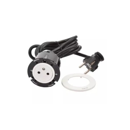 Legrand Incara - Disq 60 équipée d'1 prise 2P+T Surface avec cordon de 2m équipé d'une fiche 2P+T - blanc Ø60mm - Réf : 654720