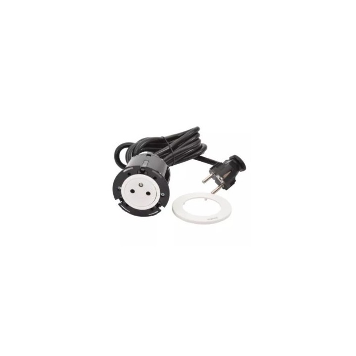 Legrand Incara - Disq 60 équipée d'1 prise 2P+T Surface avec cordon de 2m équipé d'une fiche 2P+T - blanc Ø60mm - Réf : 654720