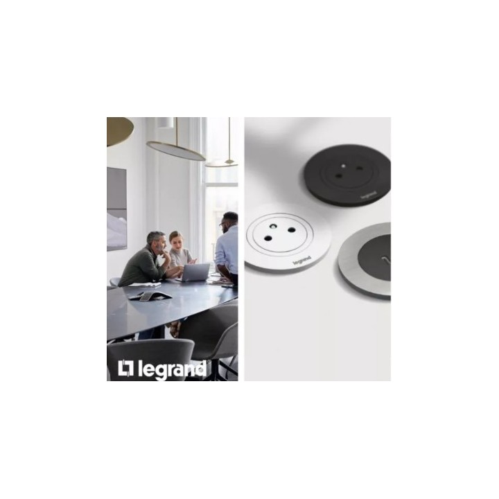 Legrand Incara - Disq 60 équipée d'1 prise 2P+T Surface avec cordon de 2m équipé d'une fiche 2P+T - blanc Ø60mm - Réf : 654720