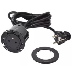 Legrand Incara - Disq 60 équipée d'1 prise 2P+T Surface avec cordon de 2m équipé d'une fiche 2P+T - Noir Ø60mm - Réf : 654721