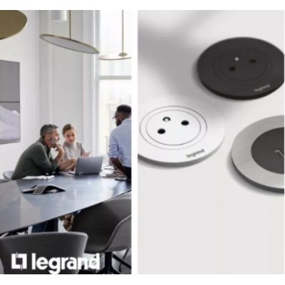 Legrand Incara - Disq 60 équipée d'1 prise 2P+T Surface avec cordon de 2m équipé d'une fiche 2P+T - Métal Ø60mm - Réf : 654722