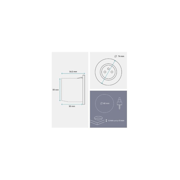 Legrand Incara - Disq 60 équipée d'1 prise 2P+T Surface avec cordon de 2m équipé d'une fiche 2P+T - Métal Ø60mm - Réf : 654722