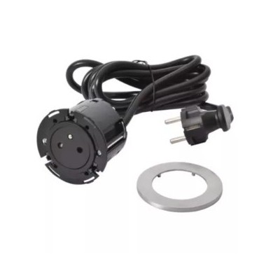 Legrand Incara - Disq 60 équipée d'1 prise 2P+T Surface avec cordon de 2m équipé d'une fiche 2P+T - Métal Ø60mm - Réf : 654722
