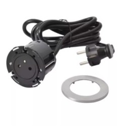 Legrand Incara - Disq 60 équipée d'1 prise 2P+T Surface avec cordon de 2m équipé d'une fiche 2P+T - Métal Ø60mm - Réf : 654722