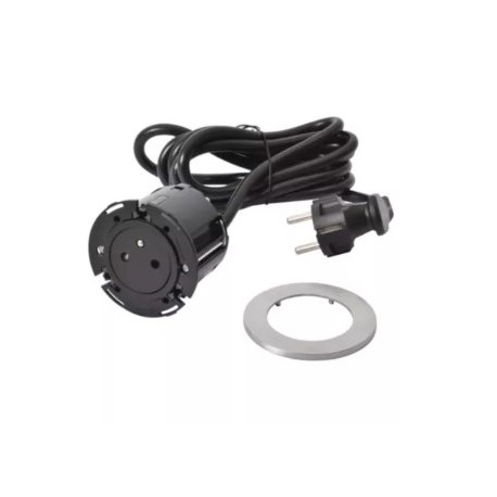 Legrand Incara - Disq 60 équipée d'1 prise 2P+T Surface avec cordon de 2m équipé d'une fiche 2P+T - Métal Ø60mm - Réf : 654722