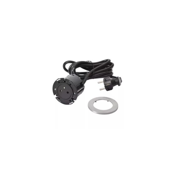 Legrand Incara - Disq 60 équipée d'1 prise 2P+T Surface avec cordon de 2m équipé d'une fiche 2P+T - Métal Ø60mm - Réf : 654722