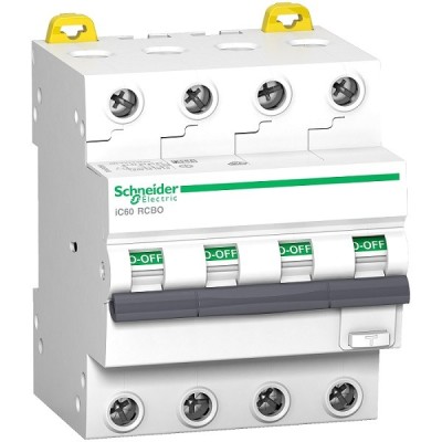Schneider - Acti9 Disjoncteur diff. iC60 RCBO - 400Vca - 4P - 16A - 30mA - Courbe C - 6kA - Type AC - Réf : A9D57416