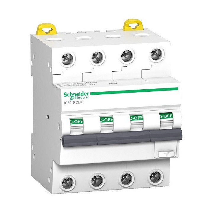 Schneider - Acti9 Disjoncteur diff. iC60 RCBO - 400Vca - 4P - 20A - 30mA - Courbe C - 6kA - Type AC - Réf : A9D57420