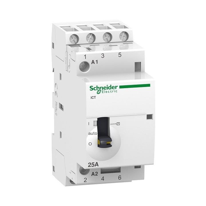 Schneider - Acti9 - Contacteur iCT à commande manu - 25A - 4NO - 230/240V - 50Hz - Réf : A9C21834