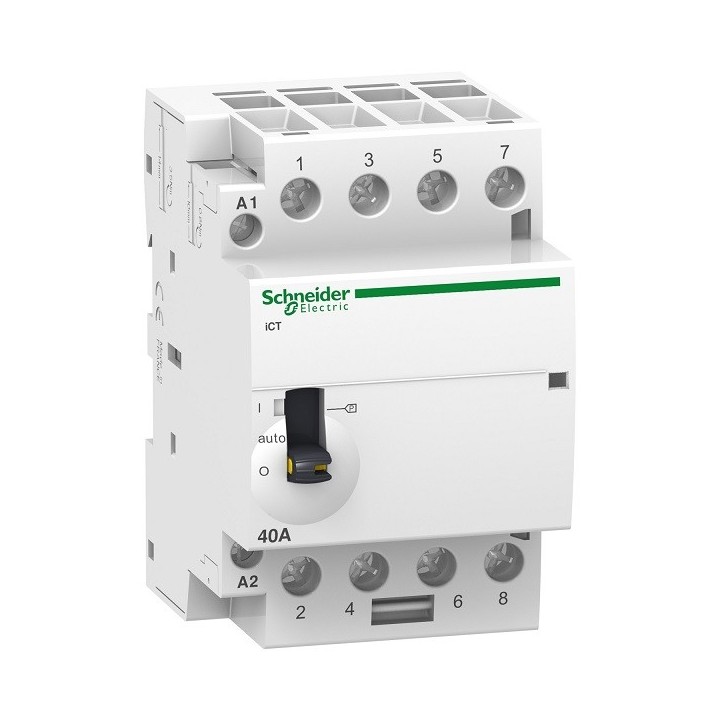 Schneider - Acti9 - Contacteur iCT à commande manu - 40A - 4NO - 230/240V - 50Hz - Réf : A9C21844