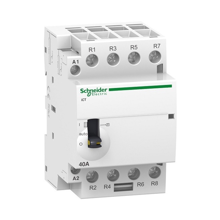 Schneider - Acti9 - Contacteur iCT à commande manu - 63A - 4NO - 230/240V - 50Hz - Réf : A9C21864