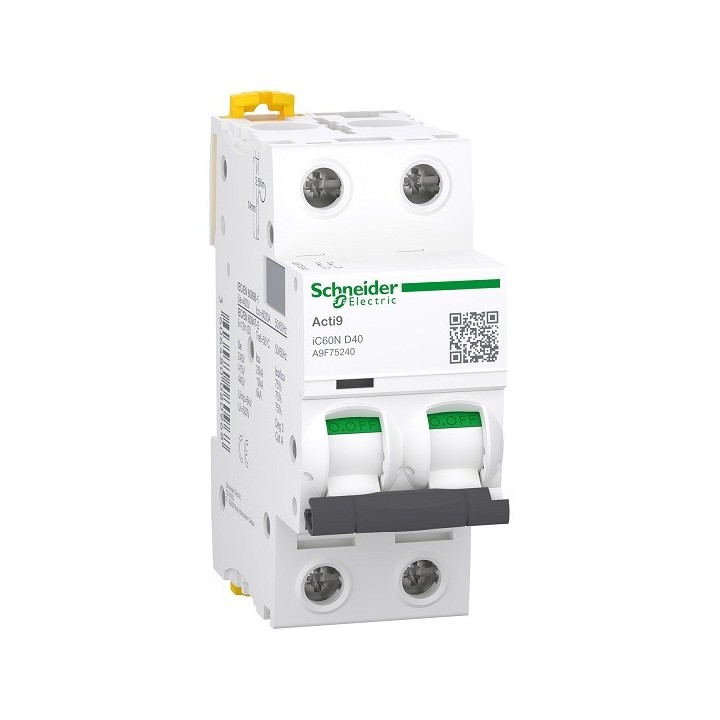 Schneider - Acti9 - iC60N - Disjoncteur - 2P - 40A - 6kA - courbe D - Réf : A9F75240