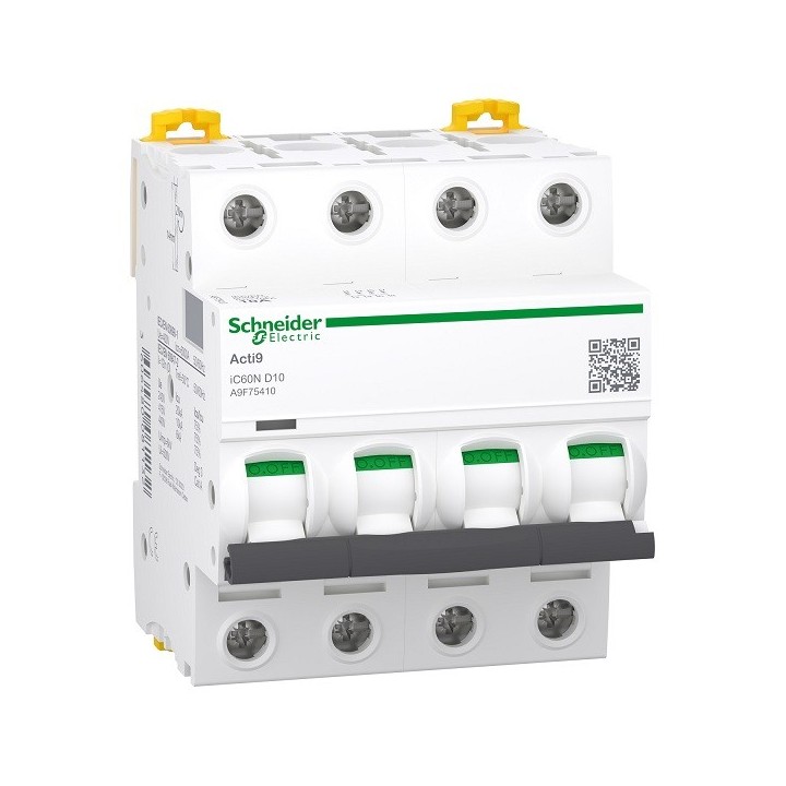 Schneider - Acti9 - iC60N - Disjoncteur - 4P - 10A - 6kA - courbe D - Réf : A9F75410