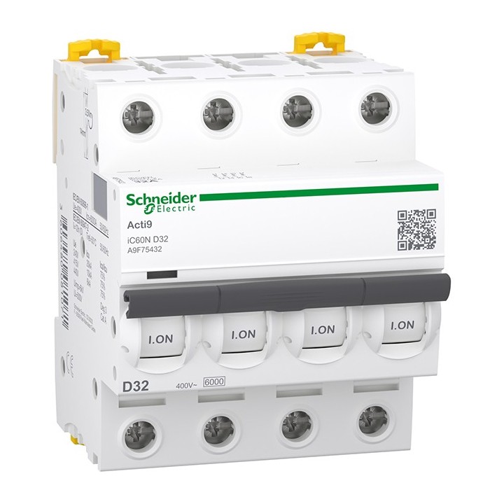 Schneider - Acti9 - iC60N - Disjoncteur - 4P - 32A - 6kA - courbe D - Réf : A9F75432