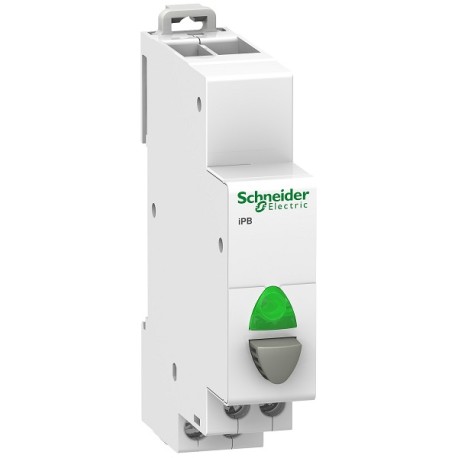 Schneider - Acti9 - iPB - Poussoir simple gris 1NO + voyant vert - 20A - 230V - Réf : SCHA9E18036