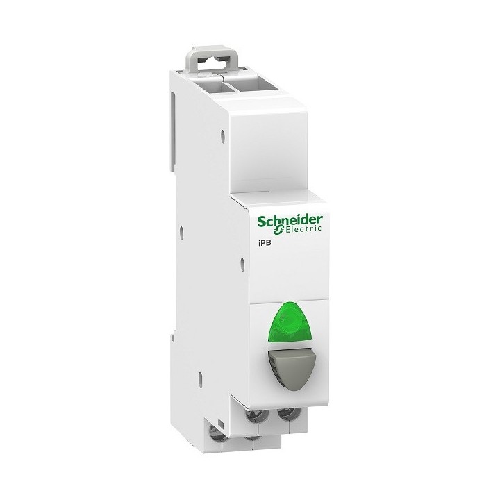 Schneider - Acti9 - iPB - Poussoir simple gris 1NO + voyant vert - 20A - 230V - Réf : SCHA9E18036