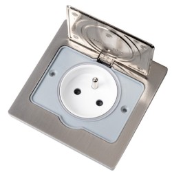 Ohmtec - Prise de sol 2P+T - 16A - étanche - Alu brossé - Réf : 433300