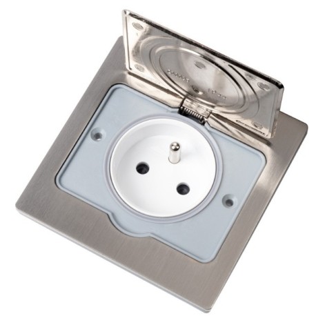 Ohmtec - Prise de sol 2P+T - 16A - étanche - Alu brossé - Réf : 433300