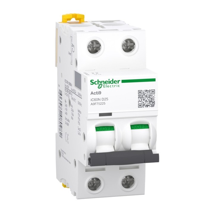 Schneider - Acti9 iC60N Disjoncteur 25A 2P courbe D 10kA 400V - A9F75225