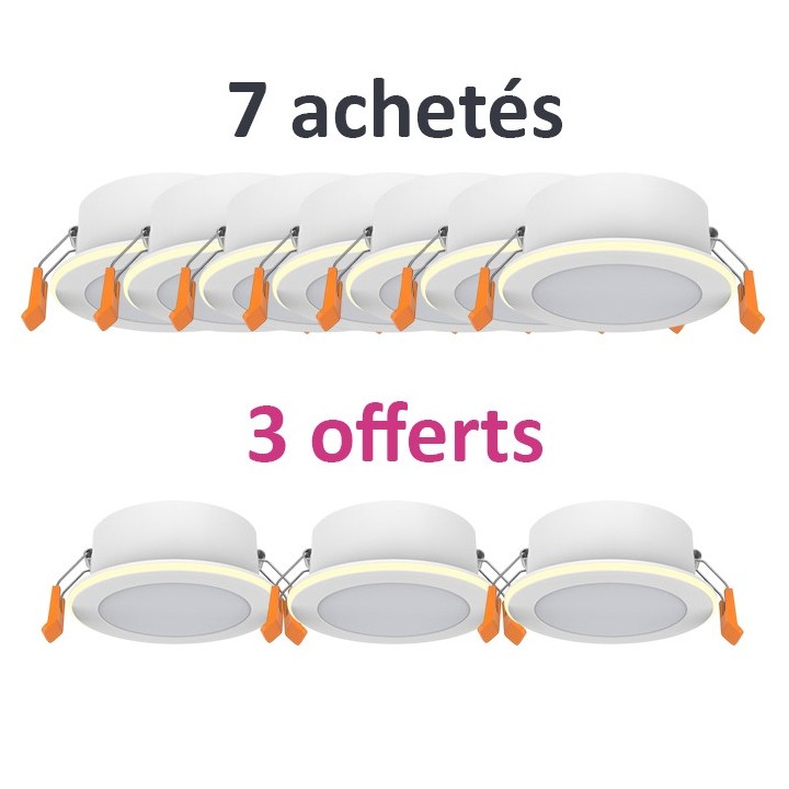 Krisane - 10 Spots LED CCT dont 3 GRATUITS - 6W - 3000-4000-6500K - avec bague lumineuse - Réf : KRI24080
