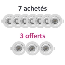 Krisane - 10 Spots LED Orientables dont 3 GRATUITS - 7W - 3000K Dimmable - faible profondeur - Réf : KRI24077