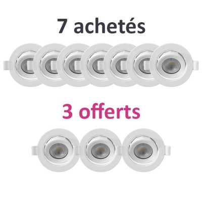 Krisane - 10 Spots LED Orientables dont 3 GRATUITS - 7W - 3000K Dimmable - faible profondeur - Réf : KRI24077
