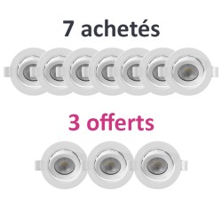 Krisane - 10 Spots LED Orientables dont 3 GRATUITS - 7W - 4000K Dimmable - faible profondeur - Réf : KRI24078