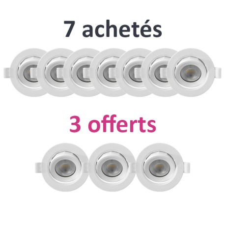 Krisane - 10 Spots LED Orientables dont 3 GRATUITS - 7W - 4000K Dimmable - faible profondeur - Réf : KRI24078