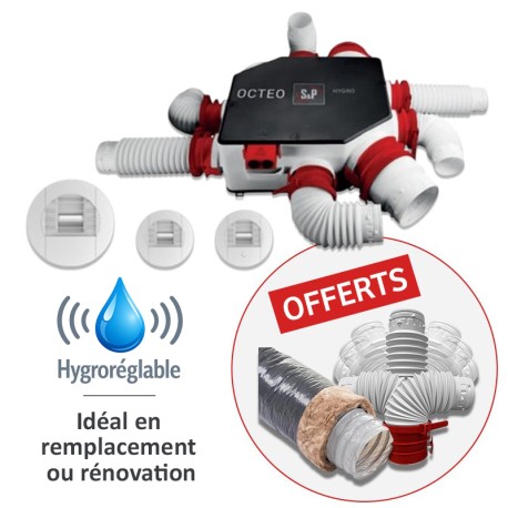 S&P - Kit VMC Hygro Standard OCTEO - 1 Piquage sanitaire + 1 Gaine souple OFFERTS - Spécial rénovation - T1/T7 - Réf : 607711-P