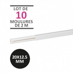 Legrand - Lot de 20 mètres -10 moulures DLPlus 20x12,5mm - 1 compartiment - longueur 2,1m - blanc - prix au mètre - Réf : 030008