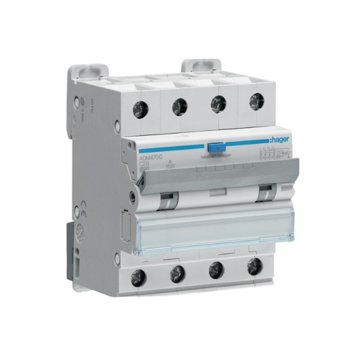 Hager - Disjoncteur différentiel - 4P - 6kA - Courbe C - 20A - 30mA - type A - Réf : ADM470C