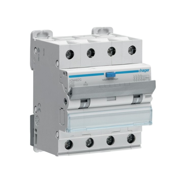 Hager - Disjoncteur différentiel - 4P - 6kA - Courbe C - 32A - 30mA - type A - Réf : ADM482C