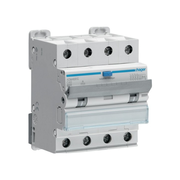Hager - Disjoncteur différentiel - 4P - 6kA - Courbe C - 40A - 30mA - type A - Réf : ADM490C